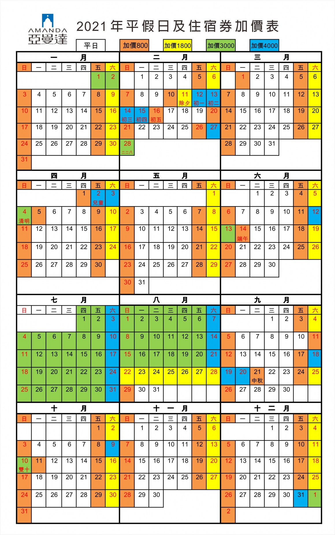 2021 年 平 假 日 及 住 宿 券 加 價 表 2021 年 平 假 日 及 住 宿 券 加 價 表